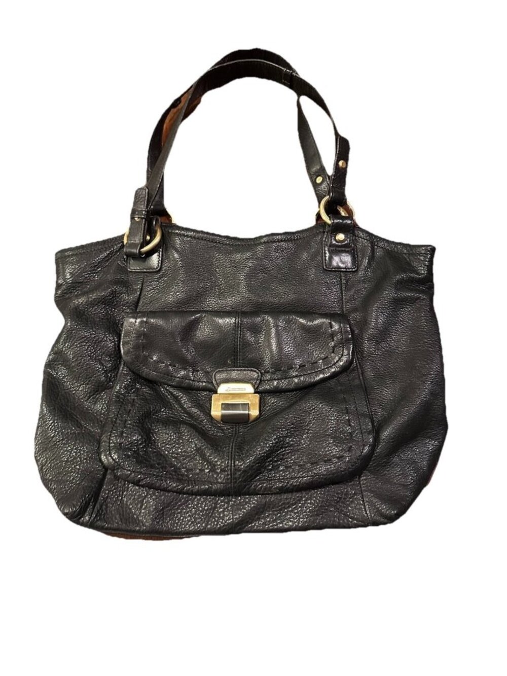 B Makosky Black Metallic Leather Handbag Shoulder Bag